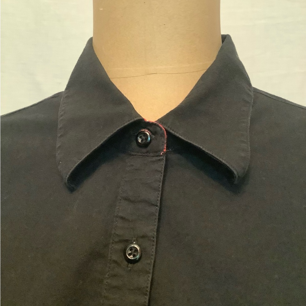Women's Large Black Button-Up Shirt with Red Polka Dot Collar Accent - Picture 8 of 12